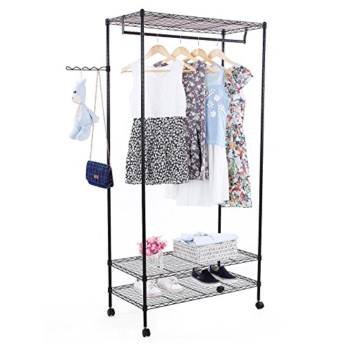 Songmics stabil metall Höhe 185 cm Kleiderständer Rollgarderobe bis zu 120 kg belastbar mit Stange (schwarz) LGR45P - 2