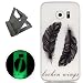 Produktbild Samsung Galaxy S6 Edge hülle,[Mit freiem schwarzem Kickstand] Keyye [Kreative Luminous Durable] Silikon hülle,Aquarell Drucken Muster [Anti Staub]SchlankWeich gel TPU Schrubben Transparent Schutzhaut fluoreszierend Grüner Effekt Nacht Glühen in der Dunkel Portable Cover für Samsung Galaxy S6 Edge-Schwarze Federn