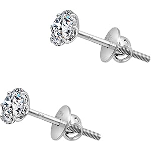HIGHSPARK 925 Silver Solitaire Screwback Stud Earrings | 92.5 Sterling Silver & Round Brilliant Cubic Zirconia Tops for Men Women