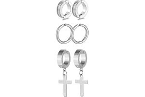 LAFATINA 3 Pairs Clip On Hoop Earrings Set Stainless Steel Unisex Non Piecerd Hoops Jewelry for Men Women Cartilage Ear Cuffs Punk Rock Earrings