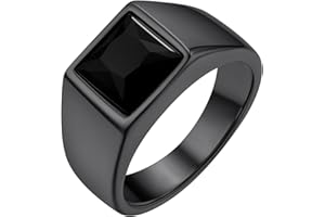 GoldChic JEWELRY Bague Solitaire Homme en Acier Inoxydable/Plaqué Or, Chevalière avec Pierre Bleue/Noire en Cristal, 8 Tailles Disponibles