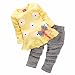 Koly Newborn Baby Clothing Sets Long-Sleeved Kids Girls Flower Bow Shirt Plaid Pant Set+1 baby headband