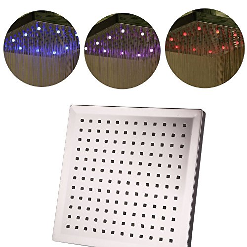 Delipop CM-11 LED Duschkopf, viereckig 20,3 cm Temperatur Control 3 Farbwechsel Wasser Flow Powered ABS Chrome Finish 12 LEDs für Badezimmer - 7