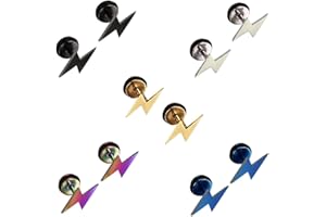 Epoch World 5 Paires 316L Acier Inoxydable Boucle d’Oreille Homme Femme Fille Unisexe Clou d'oreille Argent Noir Or Boucle d Oreille Éclair Titane Anneaux Piercing Tunnel Puce 8MM