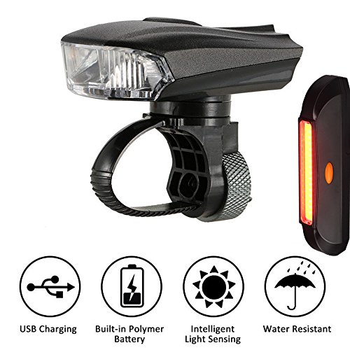 SOOJET BFR-01 CREE XPG LED Fahrradlicht Set Mit Fahrrad Rücklicht - Intelligente Design Mit Sensor und Automatische Schaltfunktion - Aluminium Fahrradlampe Per USB Wiederaufladbare - 400 Lumen LED Fahrradlicht und Taschenlampe - Multifunktion auch als Kopflampe - Fahrradbeleuchtung mit Frontlicht und Rücklicht