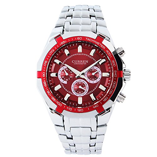 XLORDX CURREN Analog Herren Uhr schwarz Quarzuhr Edelstahl silber Armbanduhr Rot XLORDX CURREN Analog Herren Uhr schwarz Quarzuhr Edelstahl silber Armbanduhr Rot