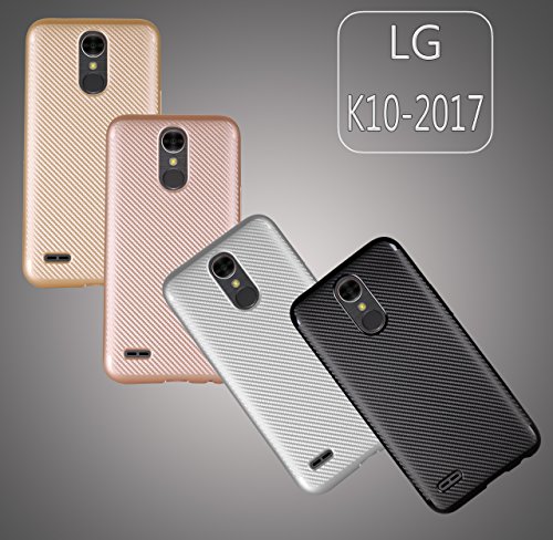 LG K10 2017 Funda  Voguecase TPU protectora  Fibra de carbon-dorado  Silicona Funda Tapa Case Cover con Absorcion de Impactos y Anti-Aranazos Espalda Movil Celular Carcasa  Gratis aguja de la pantalla stylus universales