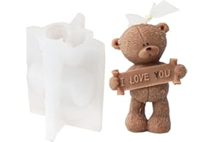 Xidmold 3D Slogan Bear Candle Mould, Teddy Bear Silicone Mould for Fondant, Chocolate, Cake Decor, Soap, Plaster, Resin Art, Birthday, Mother's Day, Father's Day (I Love You)