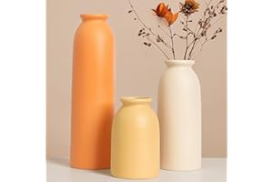 VIVIDFLOW Lot de 3 petits vases en céramique pour décoration d'intérieur et centres de table, style rustique de ferme, mini vases décoratifs (mélange orange)