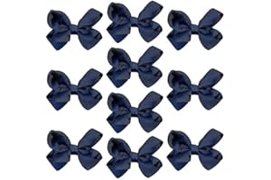 LILIUM KIDS 10pk Navy Blue Hair Bows Knots Clips Slides Grips 3" Inch 7.6cm Solid Colour Girls School Hairbow Accessories