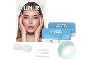 AUNIRY Lentillas de Color Azul Claro "AQUAMARINE" Natural: Pack Completo (2 Lentes de Contacto, Pinza, Aplicador y Estuche), 12 Meses, Sin Corrección, Sin Graduación, 0 Dioptrías y DIA 14.2mm | AUNIRY