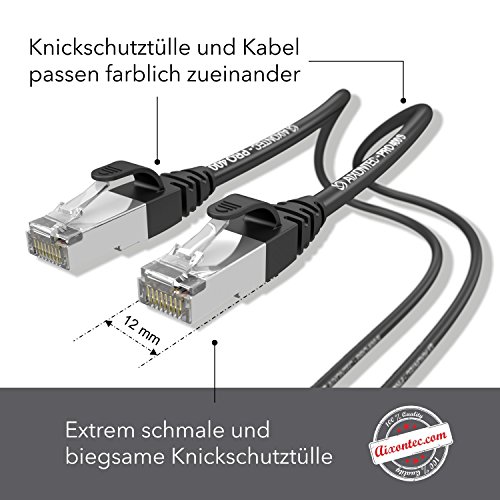 AIXONTEC® I Netzwerk-Kabel Cat6 12m schwarz Patch-Kabel Ethernet-Kabel Powerlan Gigabit Ethernet Kupfer pimf twisted-pair-kabel rj45 kabel I Switch Router Server PC Laptop Scanner Access Point Modem - 4