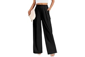 Lonya Pantaloni Donna Estivi Leggeri Pantalone Palazzo Elastico Vita Alta Pantaloni Eleganti Gamba Larga Casual Pantaloni Cargo Larghi con Tasche