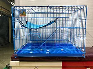 Double Door Cage for cat, Guinea Pig, Rabbit with 1 Ladder cage and a Hanging Bed {76x 46 x 56 cms }- Central Fish Aquarium [ Colors May Vary]