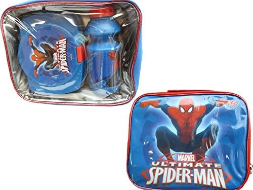 THE BAT MAN, CARS &amp; DISNEY PRINCESS 3D RAISED IMAGE INSULATED LUNCH BAG WITH BOX &amp; BOTTLE (Spider Man)