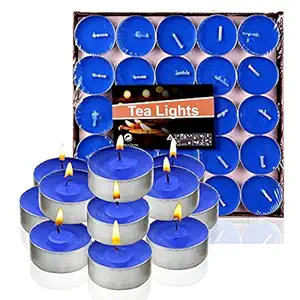 GOYAL Light in The Dark Wax Smokeless Tea Light Candle - Set of 25 - Blue