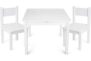 Leomark zestaw z drewna: biały stół YETI z dwoma krzesłami, nowoczesne meble do pokoju dziecięcego, klasyczny stolik i krzesełka dla dzieci, wymiary: 60 x 60 x 49 cm