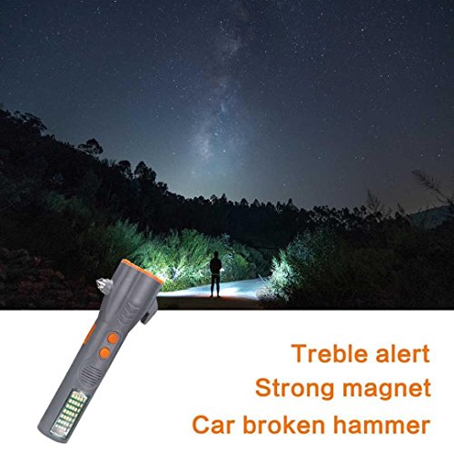 Preisvergleich Produktbild Multifunktion Magnet Taschenlampe, Siswong Hände frei Arbeitslampe Inspektionsleuchten, Notbeleuchtung / Alarm blinken / Sicherheitshammer Mit Warnalarm (Grau)