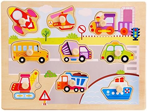 OneCreation Wooden Peg Puzzle Cognitive Hand Grasping Board (Vehicles) Early Educational Toys Puzzle for 1-2-3 Years Old Baby Toddles Boys Girls