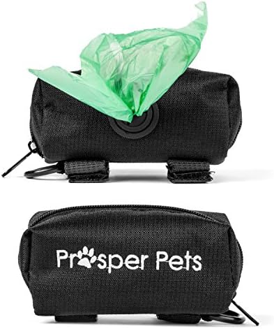 Dog Waste Bag Holder Lead Attachment with Roll of Dog Poop Bags โ Zippered Pouch Pick Up Bag Ideal for Hiking or Walking (Black)