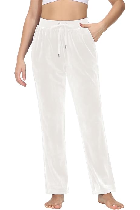 Pantalon De Sport Femme Aottori - Velour Taille Haute - Élastique Avec Poches - Pour Yoga, Fitness, Casual