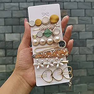 Kashishs Metal Hair Clips Barrettes Pins for Women Geometric Shape Hollow Hairpin Korean Clips Hair Clip Clamps ,Pearl Metal Clips, Combo Pack of 8 clips Design for Girls (Crown)