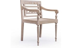 ‎KMH KMH Gartenstuhl Teak wetterfest der Serie Harry aus echtem Teakholz im Shabby Chic Stil, Moderner Holz Stuhl für Park und Terrasse - Balkonstuhl mit modernen Schnitzereien - belastbare Gartenmöbel