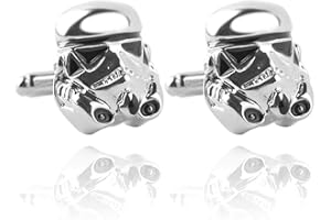 BEAUX BIJOUX Gemelos, diseño de máscara de los Soldados de asalto de "Star Wars", tono plateado, accesorio para hombre