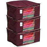 Kuber Industries 3 Piece Non Woven Saree Cover Set, Maroon (46 cm x 35 cm x 22 cm)