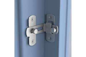 MENOTNO 90 Degree Flip Sliding Barn Door Lock, Stainless Steel Angle Door Latch Buckle, Screen Door Stopper Lock Hook Eye Lock for Barn, Garden, Bathroom, Outdoor, Garage, Window, Sliding Door (Silver-1 Pack)