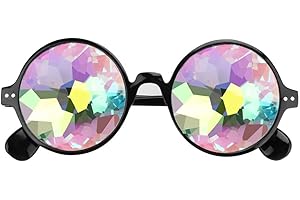 LQIOACU Nero Occhiali da Caleidoscopio, Rainbow Rave Wormhole Prisma Diffrazione Occhiale Lenti Multicolore Caleidoscopici