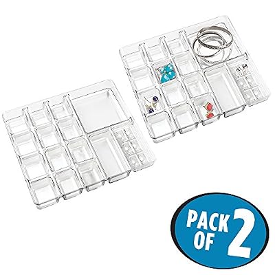 MetroDecor mDesign presentoir bijoux pratique (lot de 2) ? avec 14 compartiments et 6 range bague ? rangement bijoux pour bagues, bracelets, colliers et autres ? transparent