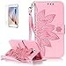 Produktbild Samsung Galaxy S6(2015) Neu Design Hülle mit Panzerglas,ISENPENK Original Flip Bookstyle Cover Wasserdicht Shockproof Anti Slip Protection Stoßfest Leather Case mit Standfunktion,3D Blume Muster Pattern Wallet Case mit Intern Karte Schlitz,Anti-Sturz Stoßdämpfend Magnetic Closure Handygürtel Wallet Tasche Schutzhülle Leathertasche für Samsung Galaxy S6(2015) 5.1Zoll-[Blume pattern,rosa]+Panzerglas/Schutzfoile/Displayschutzfolie