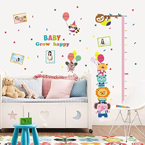 Wallpark Cute Animals Balloon Colored Flags Photo Frame Height Sticker, Growth Height Chart Measuring Removable Wall Decal, Children Kids Baby Home Room Nursery DIY Decorative Adhesive Art Wall Mural
