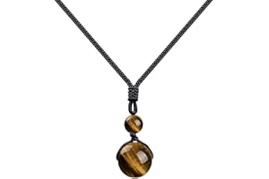 cotigo - colgante de piedra natural de Bola 14mm, Collar Pierdra Semipreciosa para Mujer y Hombre, Con Cordón Ajustable. Amuleto de suerte y proteccion, contra mal de ojo, regalo original.