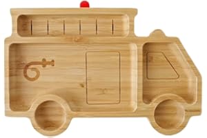 BUBBABOO Bubba Boo Fire Engine Bamboo Baby Plate| Fun Bamboo Suction Plates (Baby Weaning) | Toxin Free