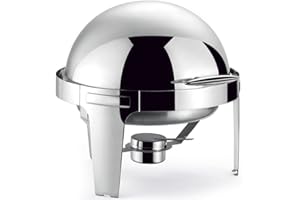 Morleos Speisewärmer Chafing Dish Set Roll-Up Deckel | rund 47x47x45cm | Volumen 6 Liter | Silber Edelstahl | Suppenwärmer Buffetwärmer Catering Rechaud Gastronomie Wärmebehälter