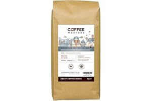 Coffee Masters Mountain Water Decaf Coffee Beans 1kg – 100% Arabica - Roasted Whole Coffee Beans Ideal for Espresso Machines - Bold and Strong Flavour Decaf Beans