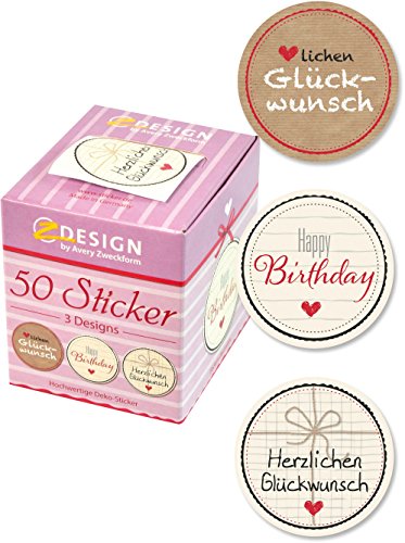 Avery Zweckform 56814-A Sticker auf Rolle Glückwunsch 38 mm 50 Aufkleber im Spender (stabile Verpackung)