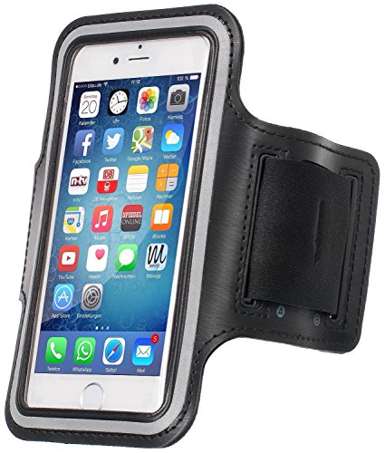 MOVOJA Sport-Fitness-Jogging-Armband Schwarz HÃ¼lle Case fÃ¼r Smartphone Handy Neopren Oberarmtasche | mit KopfhÃ¶hreranschluss geeignet fÃ¼r iPhone 6, iPhone 6s.
