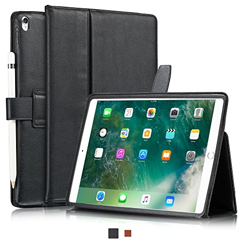 KAVAJ iPad Pro 10.5" Hülle Echtleder Case "London" für Apple iPad Pro 10,5 Zoll (2017) Schwarz aus echtem Leder mit Stand und Auto Schlaf/Aufwachenen Funktion. Dünnes Smart Cover Schutzhülle Tasche