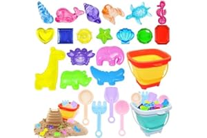 JINCHIDA 24PCS Bucket Beach Toys Set, Sand Toys with 2 Collapsible Bucket, 4 Shovel Tool Kits,14 Ocean Theme Beach &Pool Toys, Sand and Water Outdoor Fun Tools for Boys Girls-B
