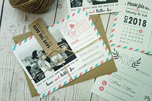 Rustic Postcard Wedding Invitation with Polaroid Picture, Calendar and RSVP Perfect Handmade Personalised Wedding Invitation or Save The Date Vintage Postcard with Picture (Pack of 10)
