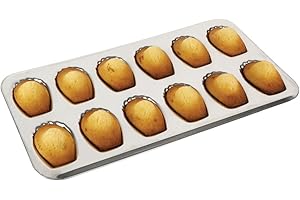 Gobel - Plaque de 12 madeleines - Fer blanc - Dimensions : 39,5 x 20 x 1,7 cm - Empreinte : 8 cm – Fabriquée en France