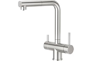 CREA Robinet Cuisine 3 Voies avec Douchette Extractible, Mitigeur 3 Voies Cuisine Pivotant à 360°, Robinetterie Cuisine Eau Potable, Robinet Évier de Cuisine avec Sortie Eau Filtrée,Brossé