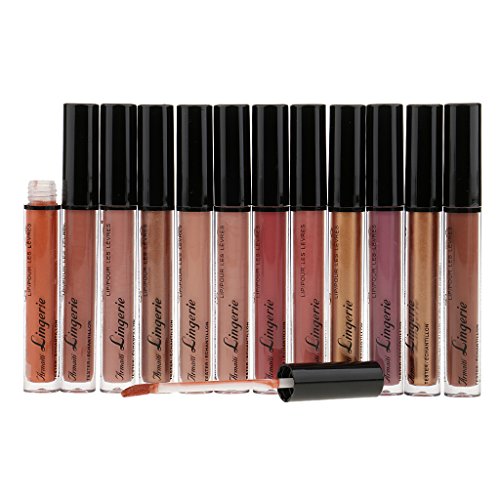 MagiDeal 12 Stück / Lippenstifte Set Flüssigkeit Lip Gloss Dauerhaft und Wasserfest Lippenglanz (8 matte colors and 4 metallic colors)