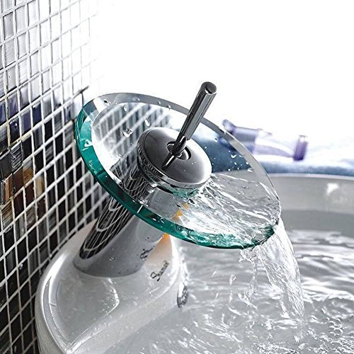 Einhand-Runde Glasauslauf Wasserfall Waschbecken Wasserhahn Chrom-Finish Badewanne Mischer-Hahn-Toilette Vanity Armaturen - 2