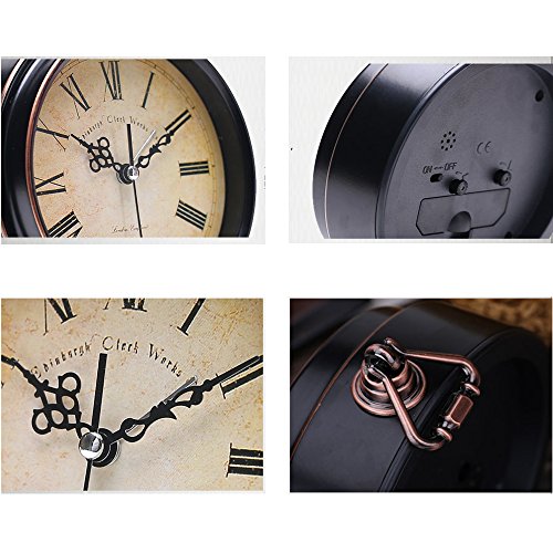 Dobess Vintage Design Tischuhr mit Hanger 5 Zoll Rund Schleichende Sekunde ohne Ticken Metall Quarzwecker Glockenwecker für Wohnzimmer 3 - 2