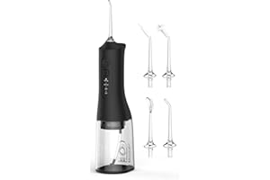 SHOBES Water Flosser for Teeth Cordless Rechargeable with 4 Jet Tips 300ML Water Tank IPX7 Waterproof for Travel Home (Black)