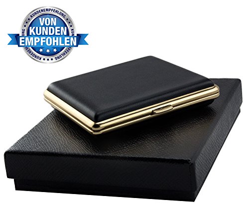 Zigarettenetui schwarz als Geschenkset für Raucher – Zigarettenetui Metall mit Öffnungsautomatik – Zigarettenetui Leder für 20 Zigaretten – Zigarettenbox – Zigarettendose - 2